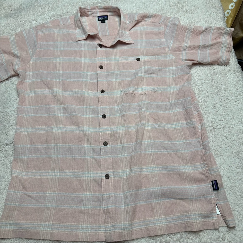 Patagonia Sz L Organic Cotton Men's Pink Plaid Shirt